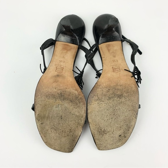 Vintage Gunmetal Italy Black Leather Slingback Fringe Tassel Sandal Heels 8.5B - Picture 4 of 10